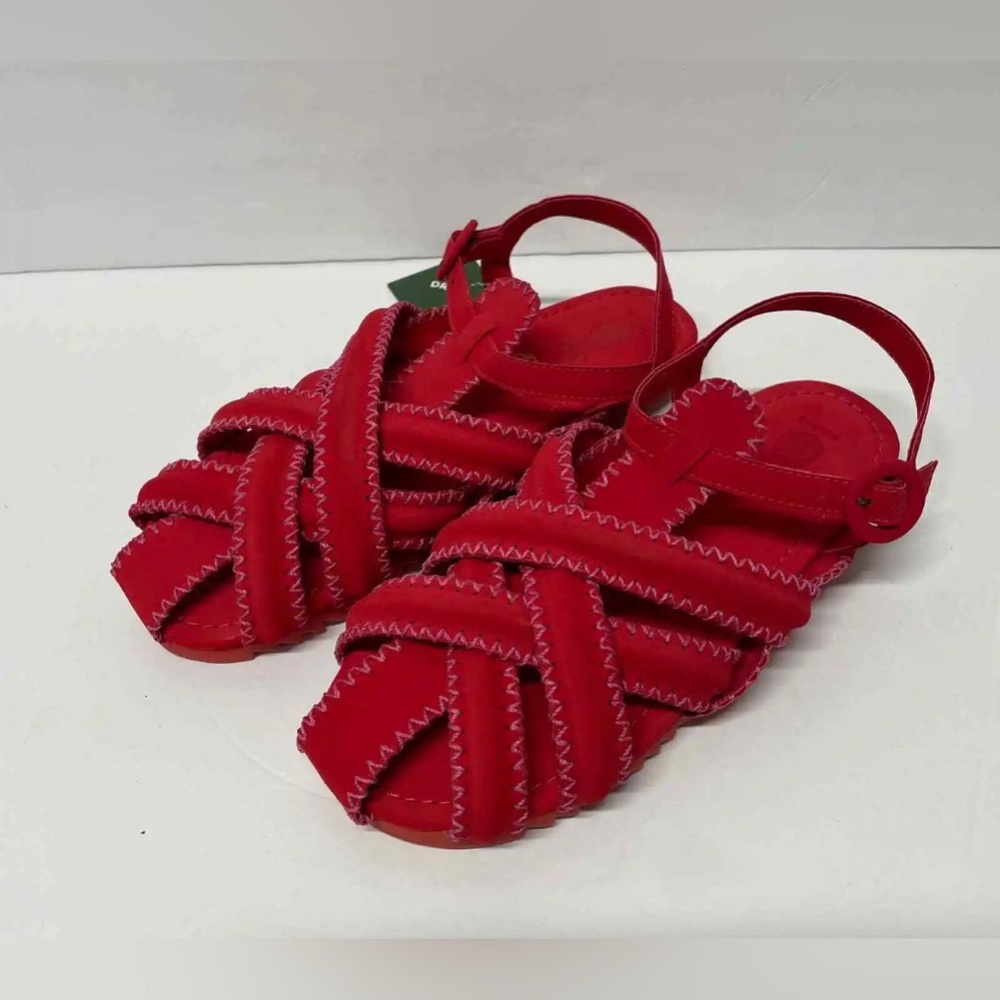 Farm Rio Red Zigzag Stitch Strappy Platform Sandal Womens Size 11 Vegan Leather